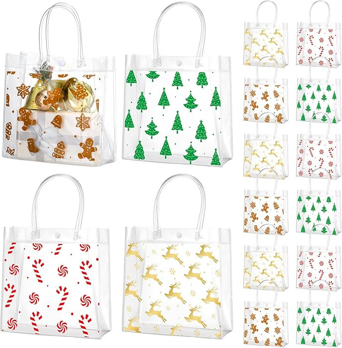 Zhanmai 24 Pcs Christmas Clear Plastic Gift Bags with Handle Reusable Gift Wrap Tote Bag Xmas Tre... | Amazon (US)