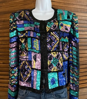Vintage Laurence Kazar Heavy Sequined Jacket L 100% Pure Silk With Tags | eBay | eBay US