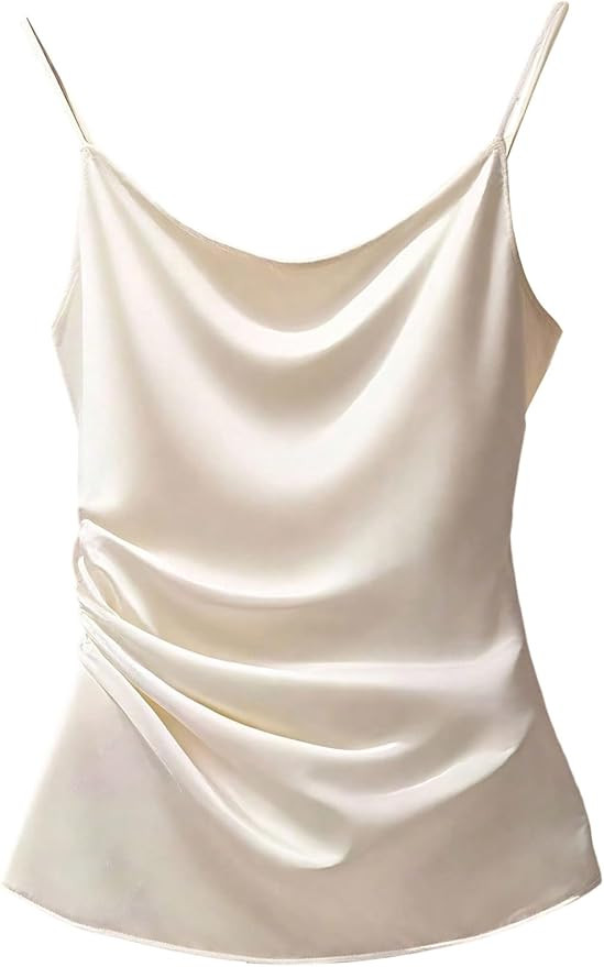SHENHE Women's Satin Camisole Top Cowl Neck Side Ruched Elegant Silky Tank Top Shirt | Amazon (US)