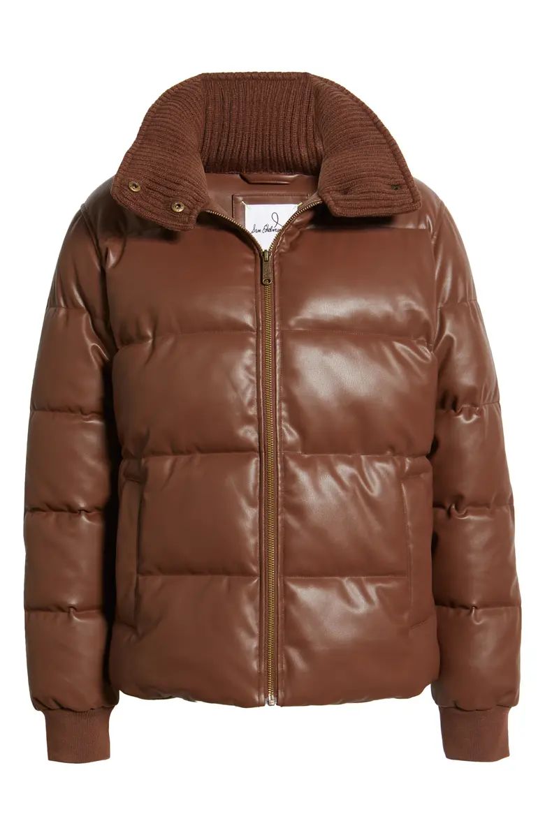 Sam Edelman Faux Leather Puffer Jacket with Ribbed Collar | Nordstrom | Nordstrom