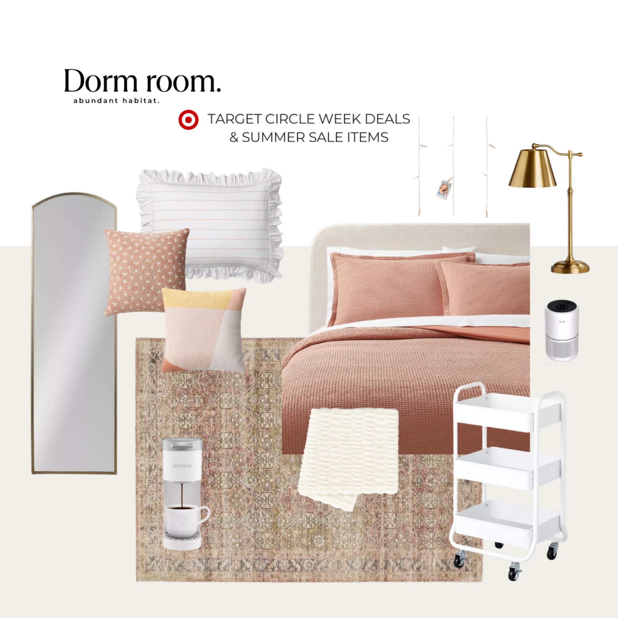 Dorm room Target style! Shop these Target Circle Week and sale items including air purifier, Keurig coffee maker, desk lamp, bedding, floor mirror, throw pillows, throw blanket, rolling storage cart, and area rug.

#LTKHome #LTKSaleAlert #LTKSummerSales