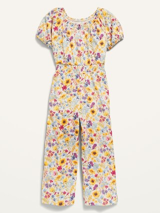 Short-Sleeve Jersey-Knit Smocked Jumpsuit for Girls | Old Navy (US)