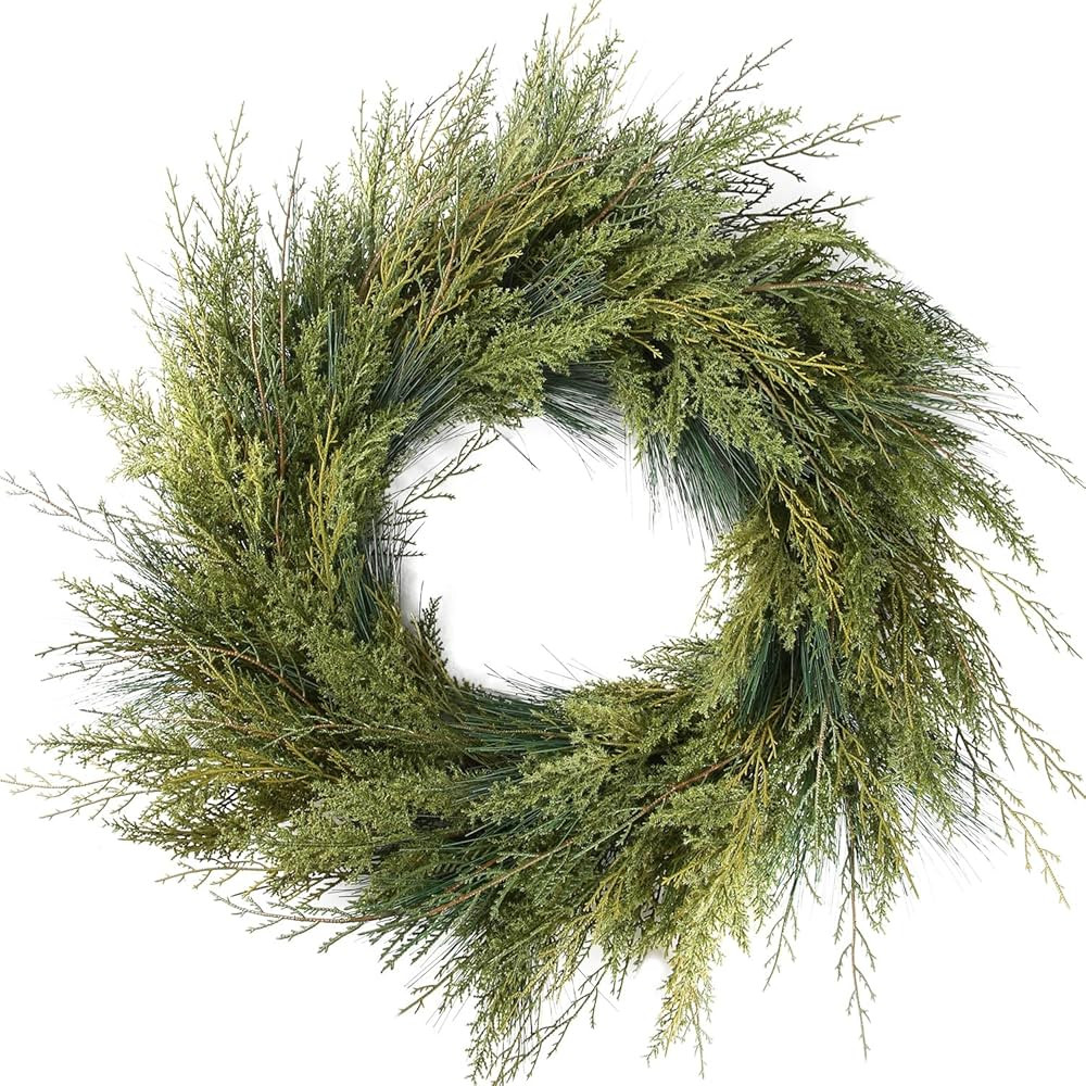 BINFEN 24 Inch Christmas Wreath for Front Door, Large Green Pine, Natural Grapevine Base (Green, ... | Amazon (CA)