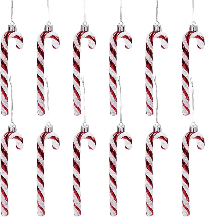 GWHOLE 12 Pcs Candy Cane Christmas Decorations, Red and White Candy Cane Decoration Christmas Han... | Amazon (US)