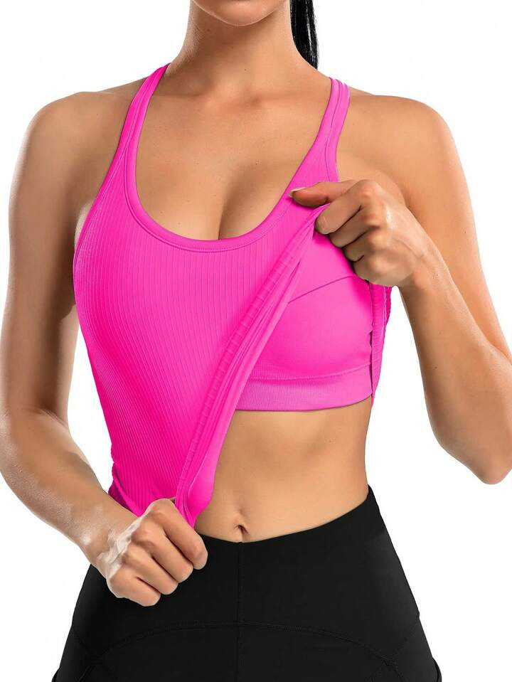 Women's Solid Color Padded Round Neck Sports Tank Top | SHEIN