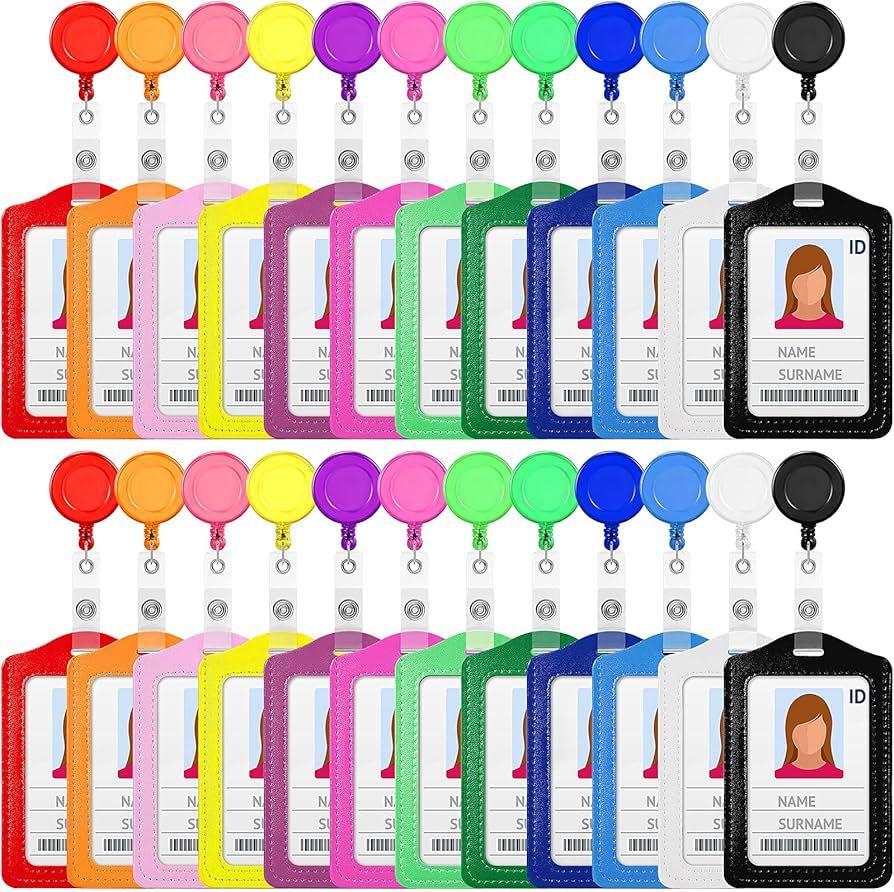 24 Sets Retractable Badge Reels Multi-Color Name Badge Holder PU Leather Business ID Badge Holder... | Amazon (US)