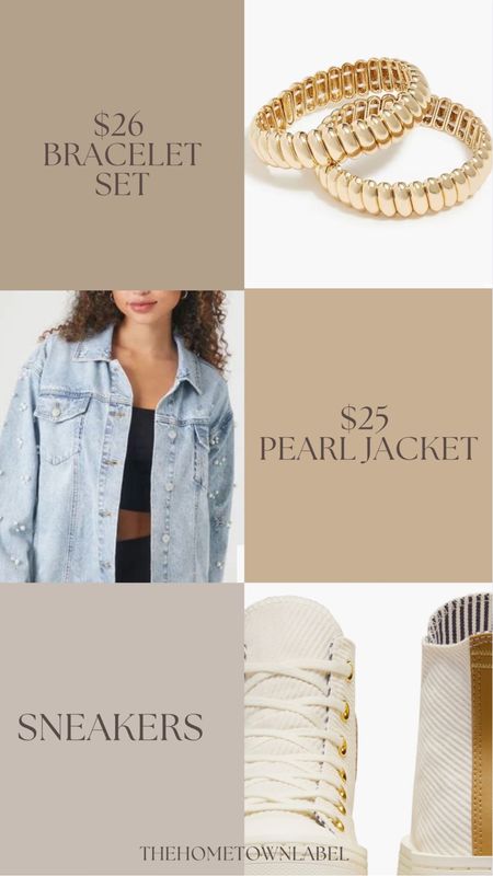 Daily finds
Gold bracelet set
Pearl denim jacket
Pearl jacket
Converse 
Chuck Taylor sneakers 

#LTKSeasonal
