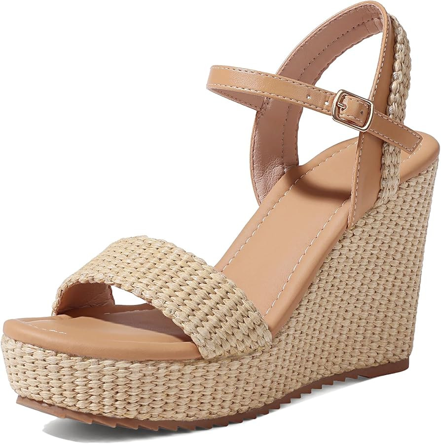 mikarka Women's Espadrille Wedge Sandals: Ankle Strap Platform Open Toe Wedges - Stylish High Hee... | Amazon (US)