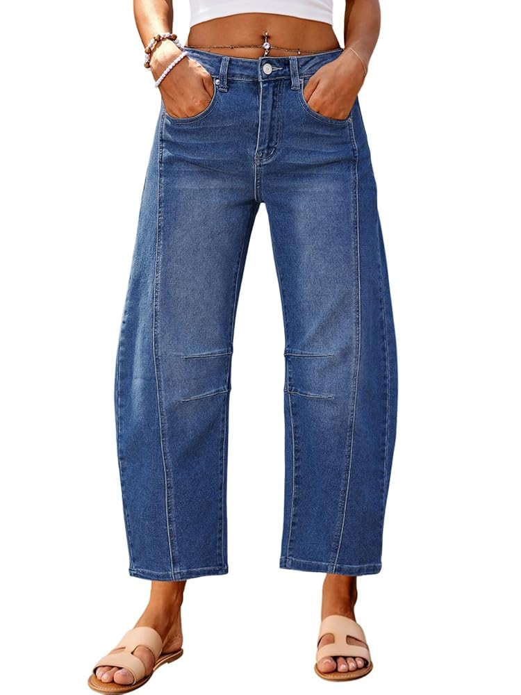 Genleck Barrel Jeans Women Wide Leg Cropped Jeans High Waisted Baggy Boyfriend Mom Denim Ankle Pa... | Amazon (US)