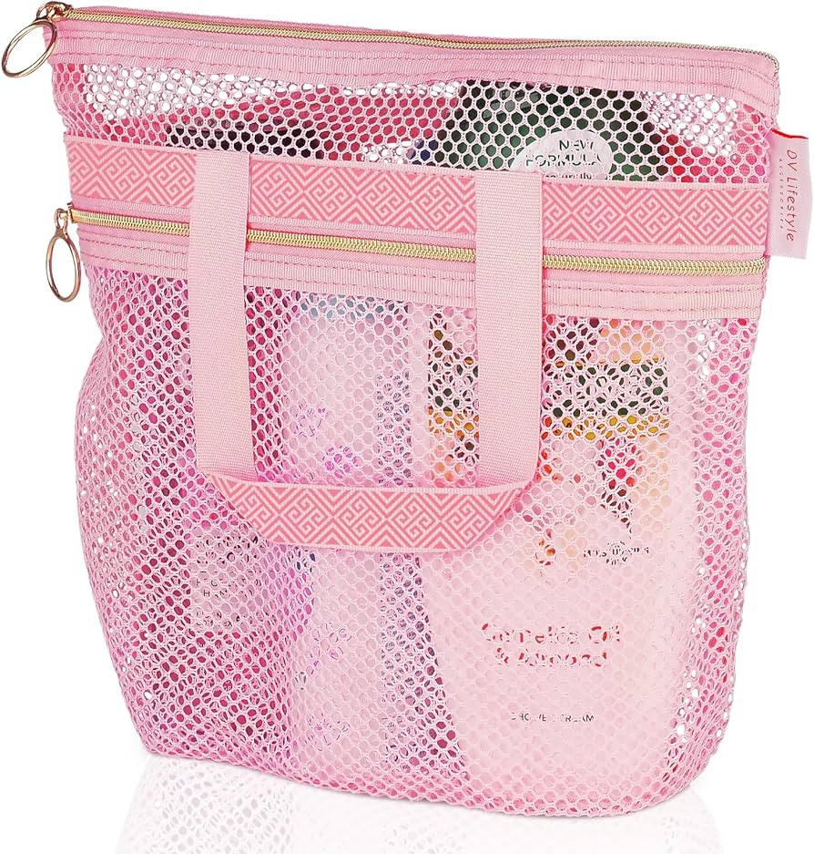 Mesh Shower Bag 10.2x9.9'' Quick-Dry Caddy with Zipper & 2 Pockets. Portable Toiletry Tote for Ba... | Amazon (US)