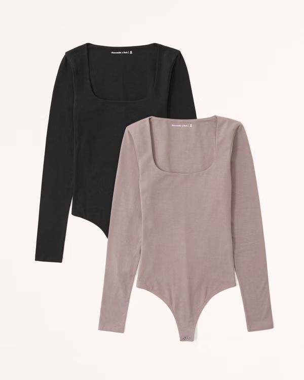 2-Pack Long-Sleeve Cotton Seamless Fabric Squareneck Bodysuits | Abercrombie & Fitch (US)