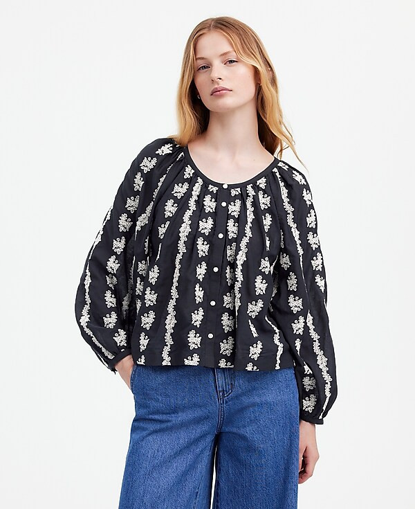 Embroidered Puff-Sleeve A-Line Top | Madewell | Madewell