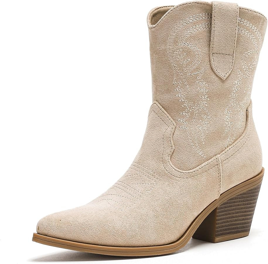 Putu Cowboy Ankle Boots for Women, Western Booties with Pointed Toe & Embroidery, Stylish Short B... | Amazon (US)