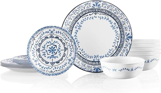 Corelle 18-Piece Service for 6 Dinnerware Set, Triple Layer Glass and Chip Resistant, Lightweight... | Amazon (US)