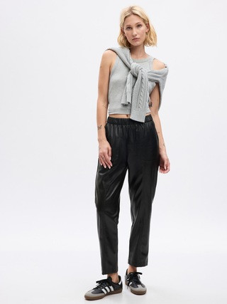 High Rise Vegan Leather Straight Pull-On Pants | Gap (US)