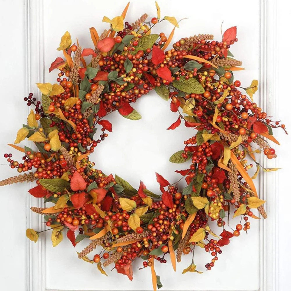 Fall Berry Wreath, 14” Autumn Orange Front Door Wreath Harvest Wreath with Berry Artificial Wre... | Walmart (US)