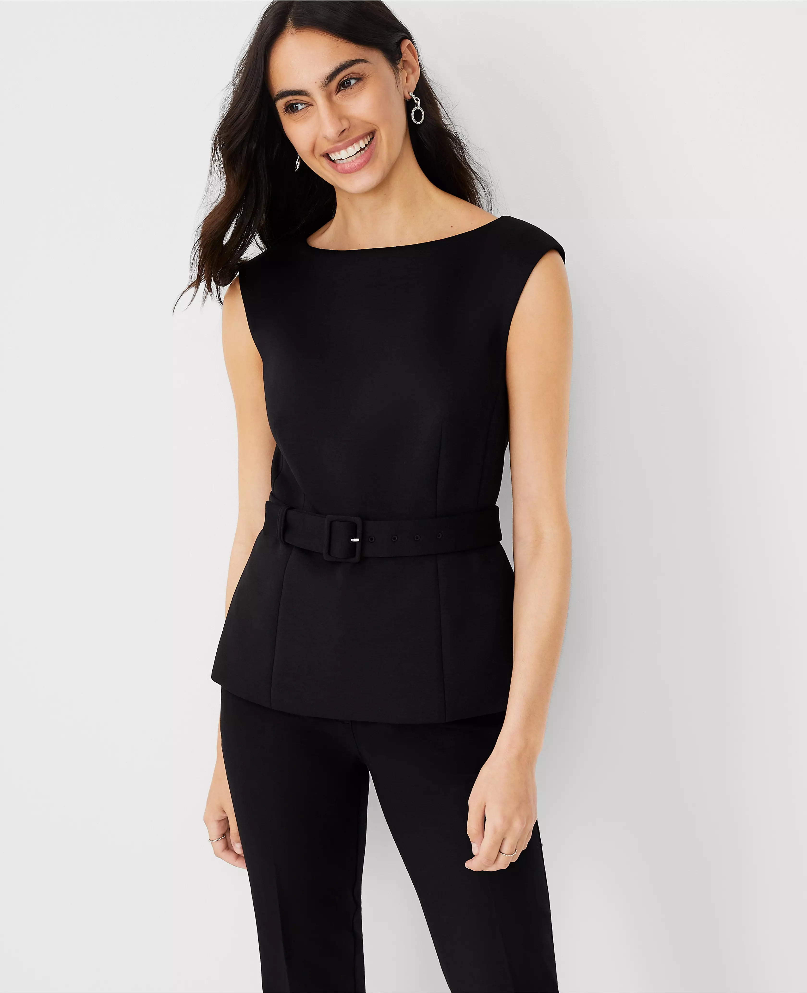 The Petite Belted Top in Double Knit | Ann Taylor