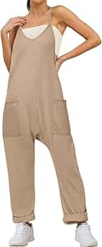Glamaker Women's Casual Jumpsuits Waffle Knit Overalls Baggy One Piece Sleeveless Loose Fit Mater... | Amazon (US)