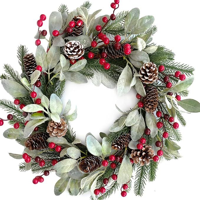 TEMPUS 20" Christmas Wreath with Pinecone Berries Christmas Decorations Front Door Wreath for Out... | Amazon (US)