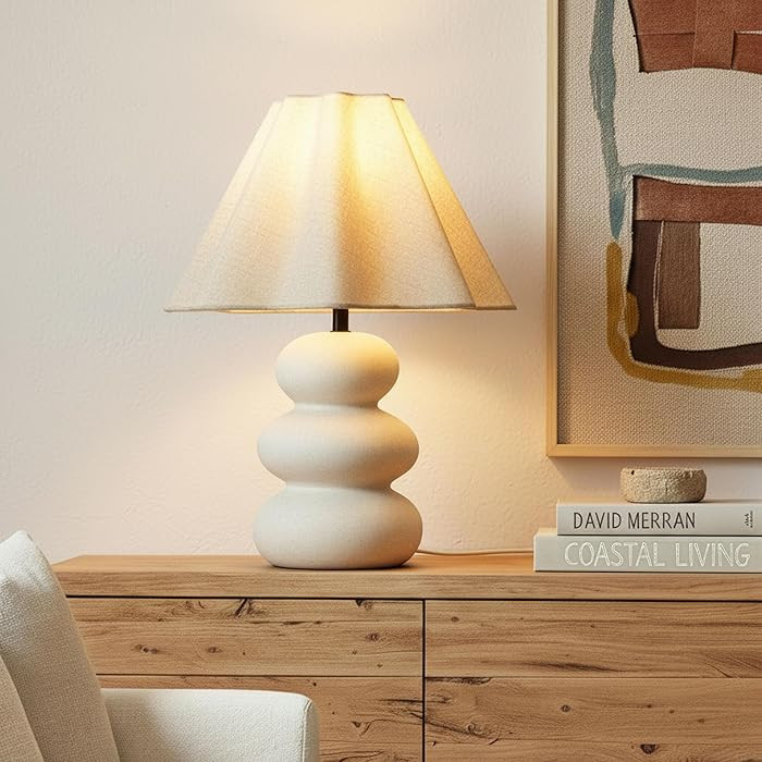 Brightech Kelsey 17" Table Lamp - Modern White Side Table Lamp with Textured Ceramic Pebble Base ... | Amazon (US)