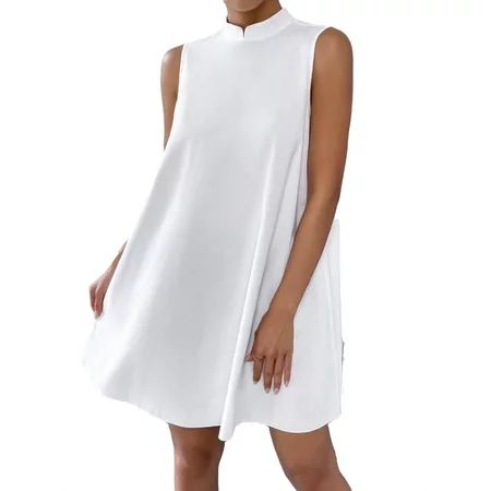 Elegant Solid Stand Collar A Line Sleeveless White Women Dresses (Women s) | Walmart (US)