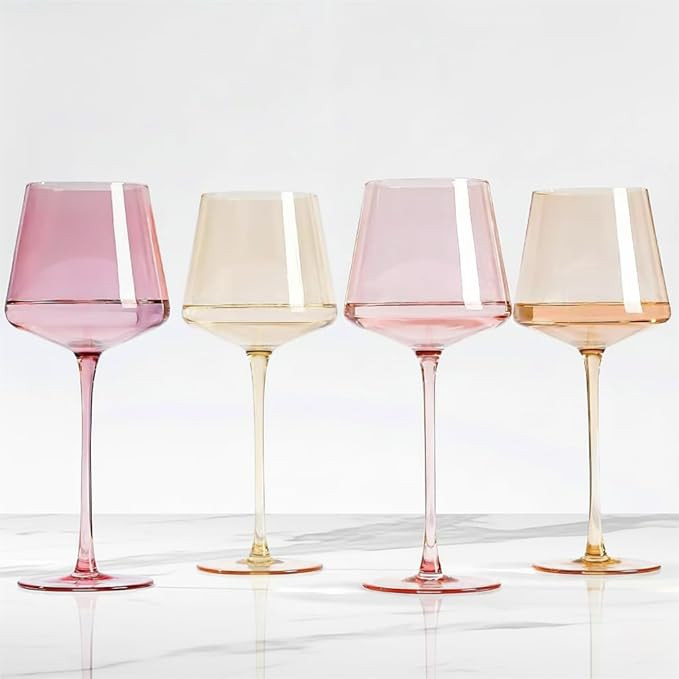 Pink Gradient Wine Glasses Set of 4 – Blush Pink, Rose Red, Light Yellow, Light Peach – Elega... | Amazon (US)
