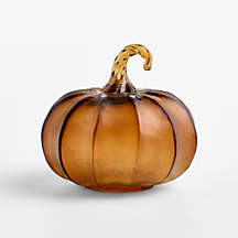 Amber Mini Glass Pumpkin | Crate & Barrel