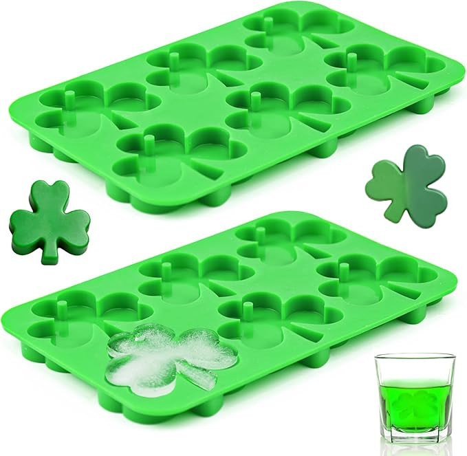 2 Pack Shamrock Silicone Molds for St. Patrick's Day, 3D Large Ice Cube Trays for Ice Cubes, Jell... | Amazon (US)
