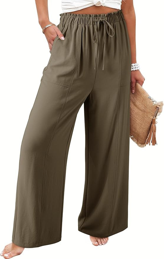 Dokotoo Women's Flowy Wide Leg Pants Casual Beach Pants High Waisted Drawstring Palazzo Trousers ... | Amazon (US)
