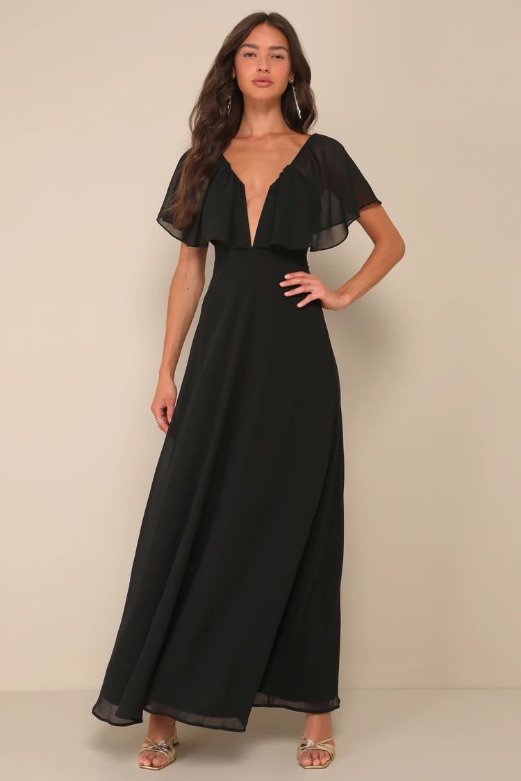 Stunning Demeanor Black Flutter Sleeve Backless Maxi Dress | Lulus