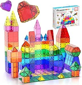 PicassoTiles 60 Piece Set 60pcs Magnet Building Tiles Clear Magnetic 3D Blocks Construction Playb... | Amazon (US)