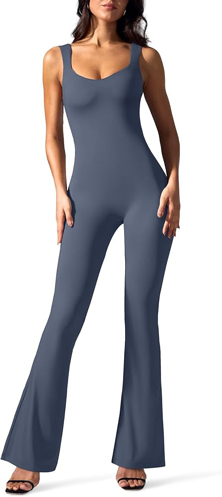 Jumpsuits for Women Tummy Control One Piece Outfit Stretch Flare Leggings Romper | Amazon (US)