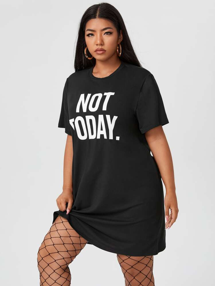 SHEIN EZwear Plus Letter Graphic Tee Dress | SHEIN