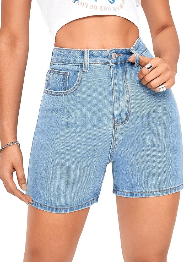 SweatyRocks Women's High Waist Straight Leg Denim Shorts Solid Jean Shorts Summer Hot Pants with ... | Amazon (US)