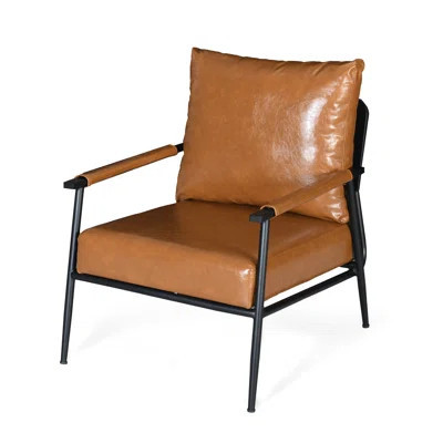 Mid-Century Modern Accent Chair with Faux Leather Upholstery – Padded High Backrest, Metal Frame & Faux Leather Wrapped Armrests | Wayfair North America