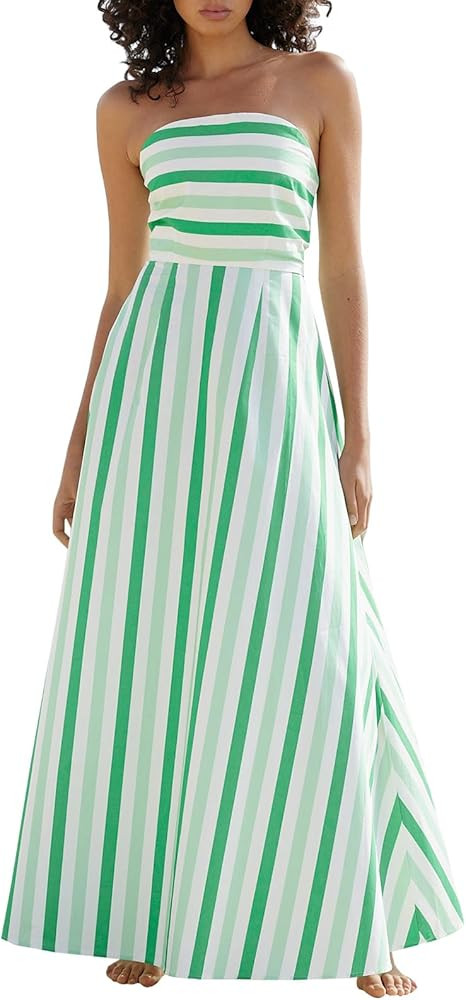 Tempura Women Striped Strapless Swing Dress Summer A-Line Party Dress Cocktail Beach Streetwear S... | Amazon (US)