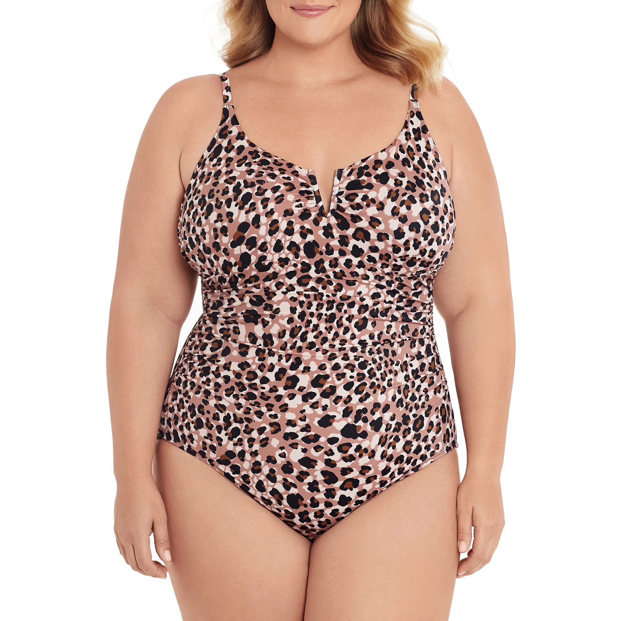 Time and Tru Women's and Women's Plus Size Chocolate Leopard One-Piece Swimsuit | Walmart (US)