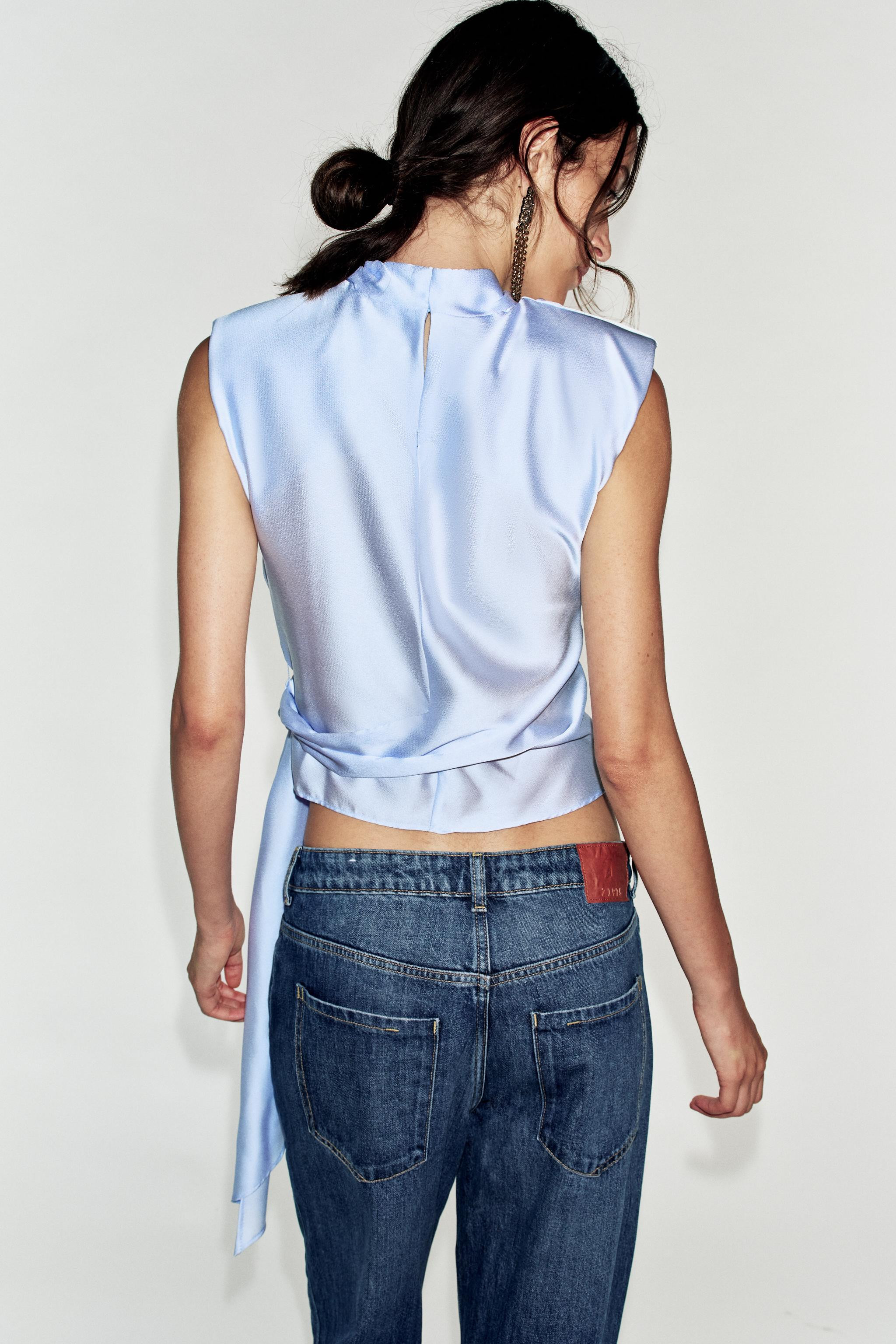KNOTTED SHOULDER PAD SATIN EFFECT TOP | Zara US