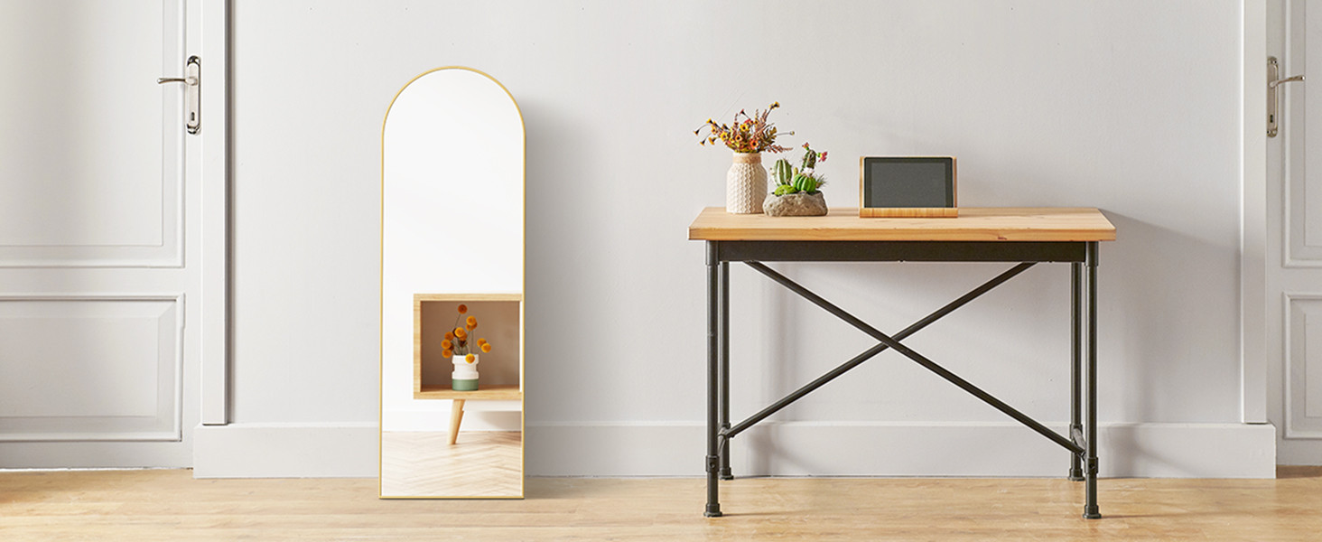 Sweetcrispy 64"x21" Arched Full Length Mirror, Standing or Leaning Full Body Mirror with Aluminum... | Amazon (US)