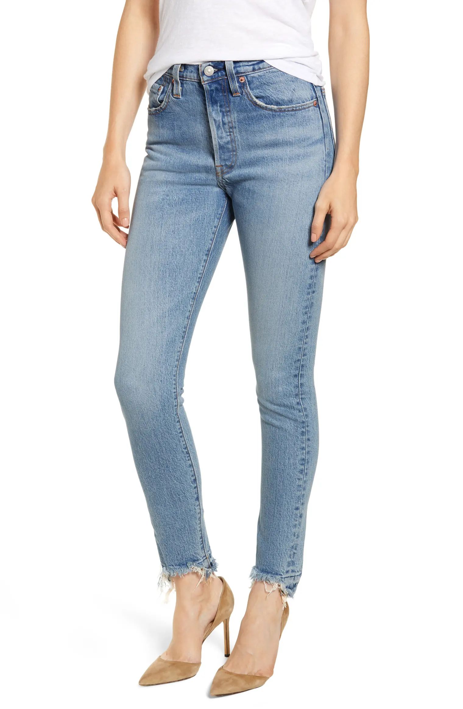 501® High Waist Nibbled Hem Skinny Jeans | Nordstrom