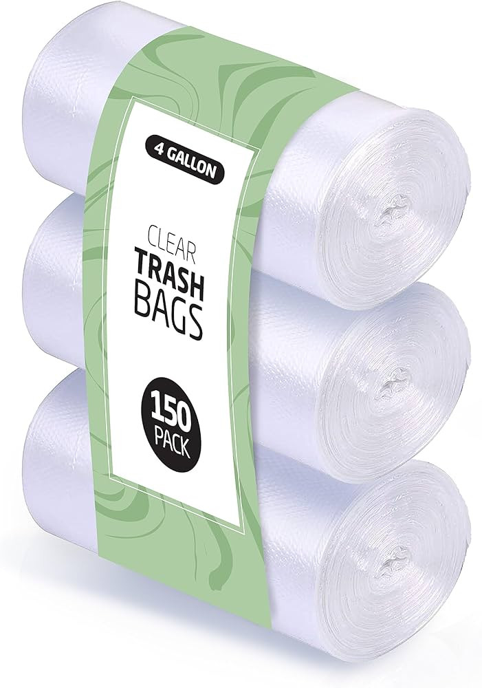 4 Gallon Trash Bags - 150 Small Mini Garbage Bags | 17" x 18" Clear Waste Basket Trash Bags | Bul... | Amazon (US)