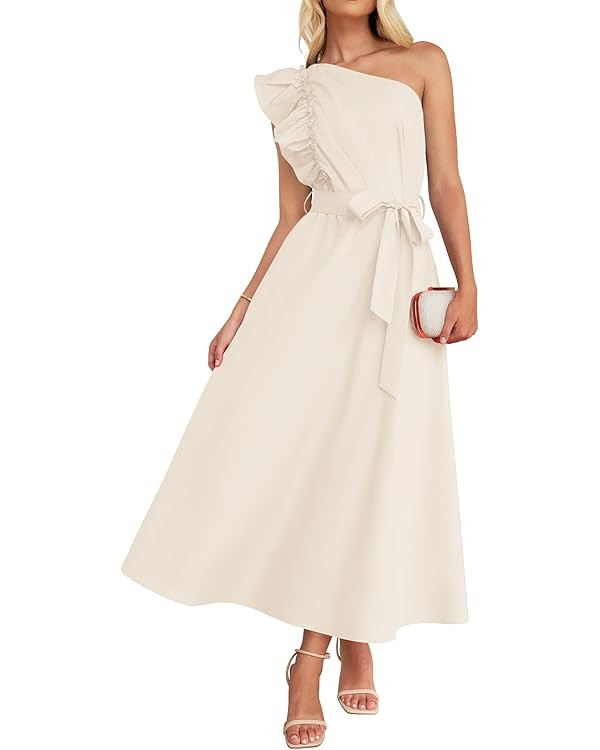 ZESICA Women's Summer One Shoulder Ruffle Dress 2024 Sleeveless Empire Waist Boho Flowy Maxi Dres... | Amazon (US)