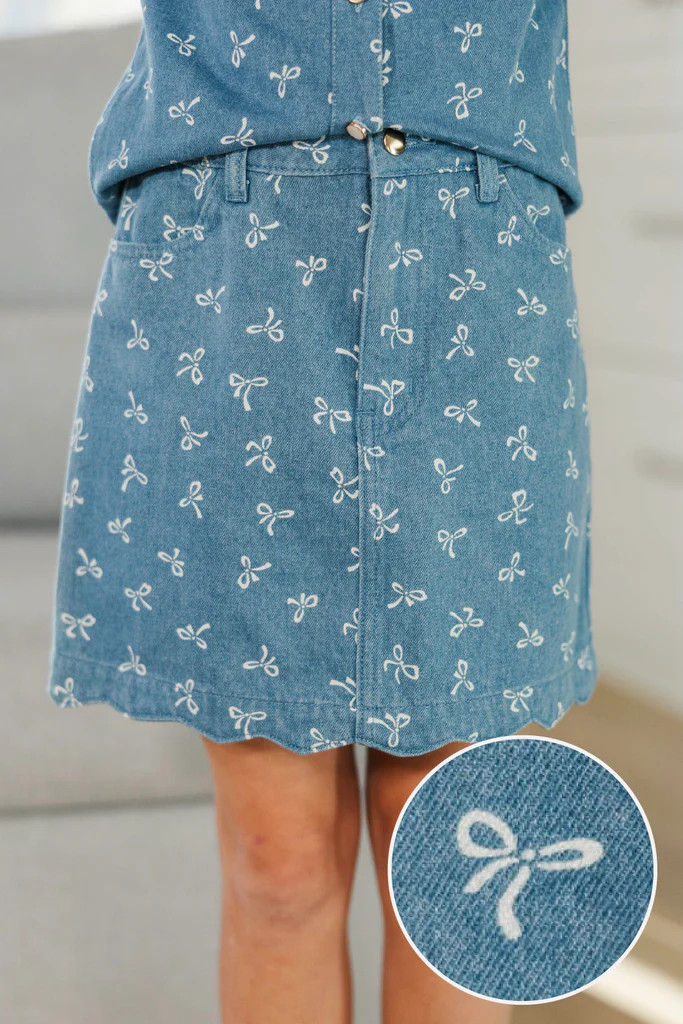 Girls: Taking My Time Denim Bow Print Skirt | The Mint Julep Boutique