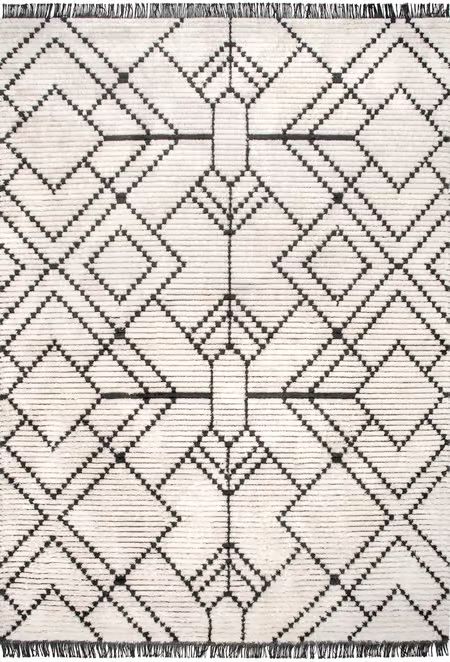 Beige Modern Tracery Tasseled Area Rug | Rugs USA