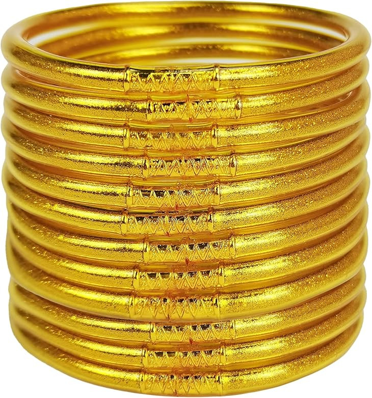 YBMYCM 12PCS Glitter Jelly Bangles Bracelets Set for Women Glitter Filled Jelly Silicone Bracelet... | Amazon (US)
