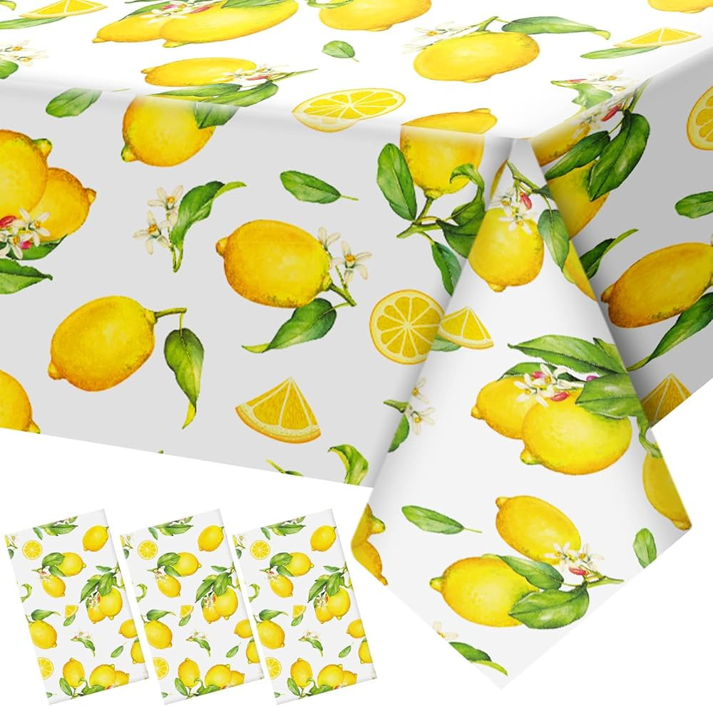 3 Pcs Lemon Tablecloth Indoor Outdoor Waterproof Rectangle Lemons Table Cover Yellow Lemons Dispo... | Amazon (US)