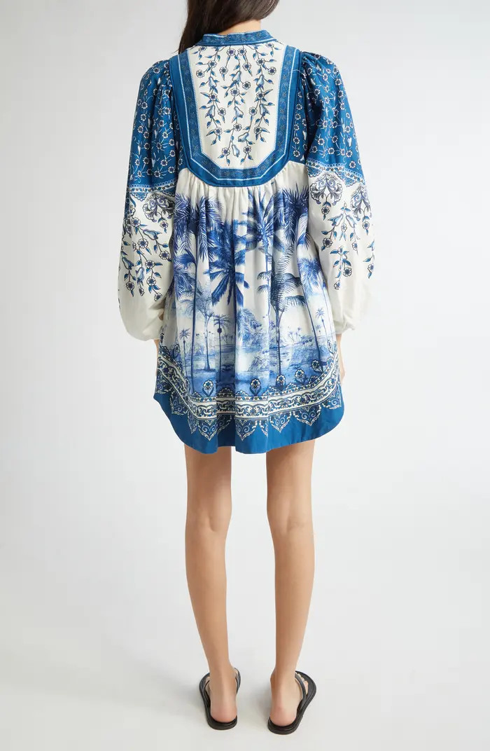 FARM Rio Palm Tree Print Linen Blend Tie Front Dress | Nordstrom | Nordstrom