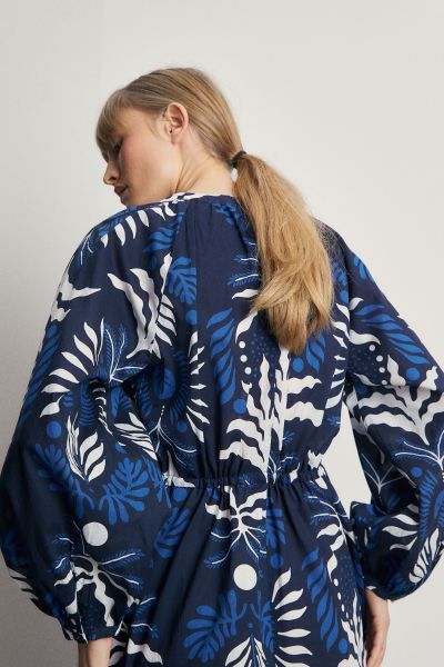 Tie-detail Cotton Dress - Navy blue/patterned - Ladies | H&M US | H&M (US + CA)
