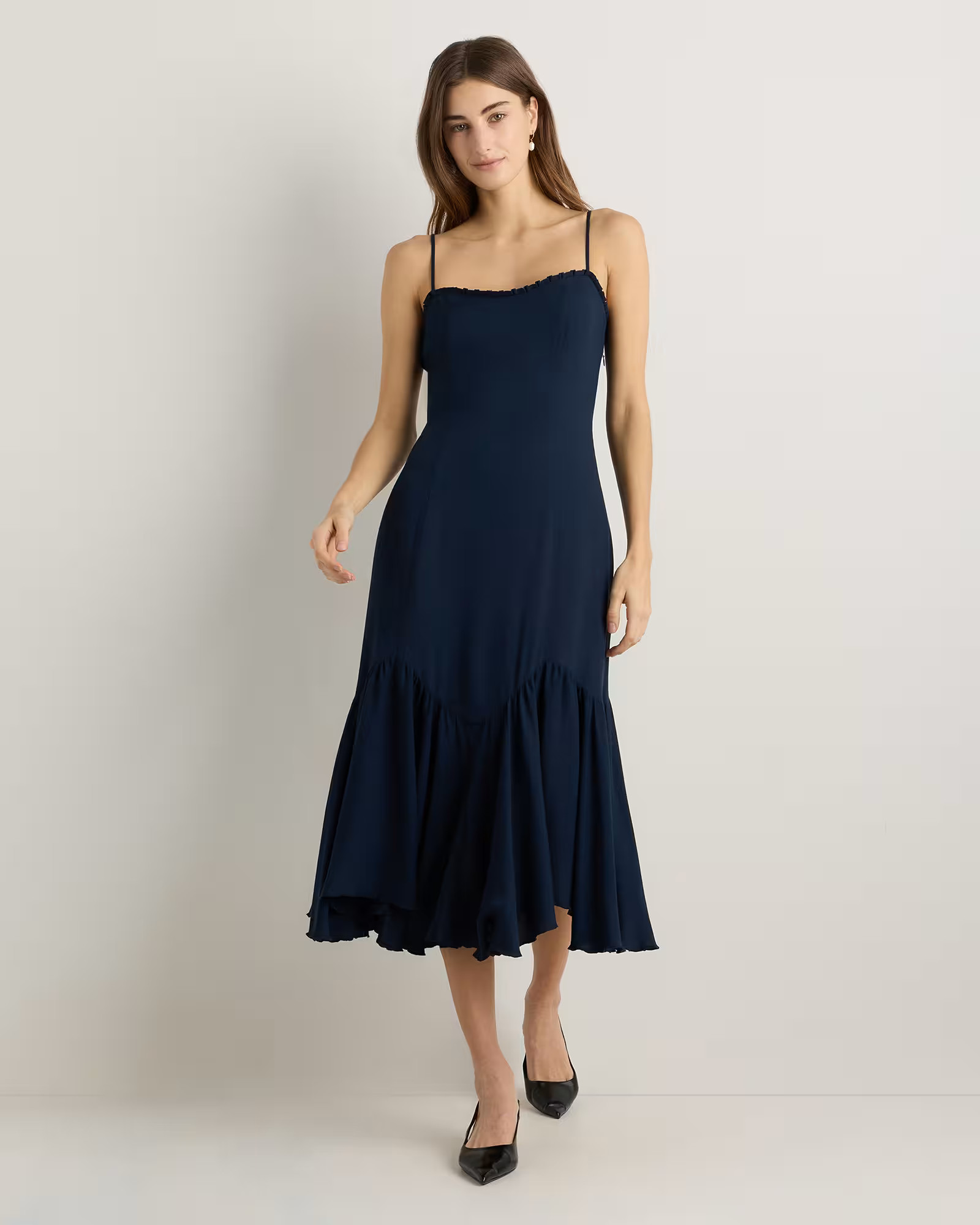 Lightweight Crepe Pleated Hem Midi Dress | Quince