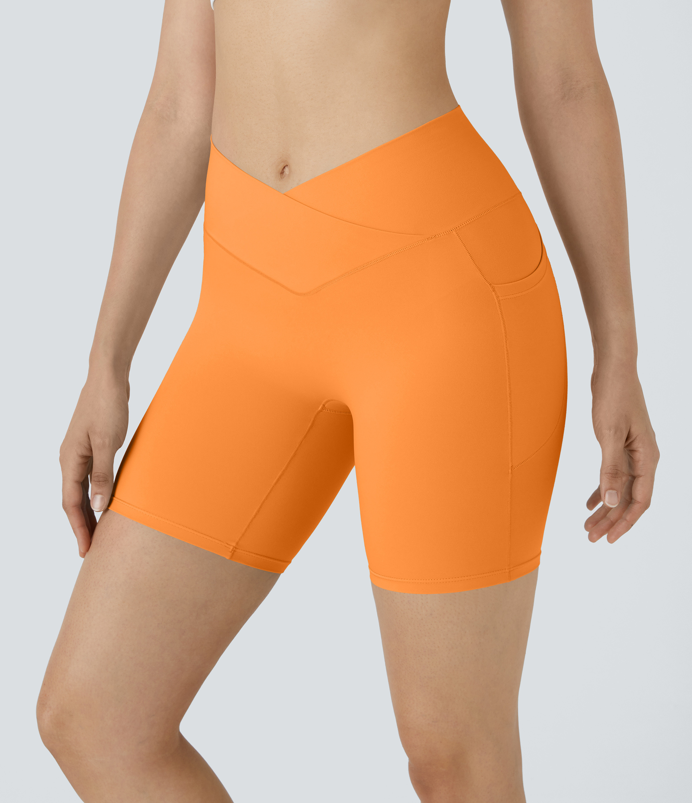 Halara Softlyzero™ High Waisted Crossover Side Pocket Yoga Biker Shorts 7""-UPF50+ - Sunshine Orange - M biker shorts women | HALARA